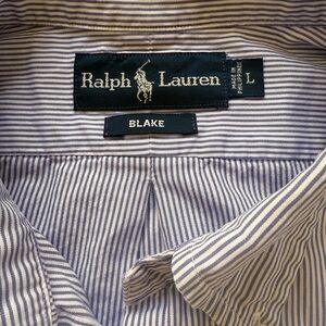 Ralph Lauren Men's Navy and White Striped Shirt
